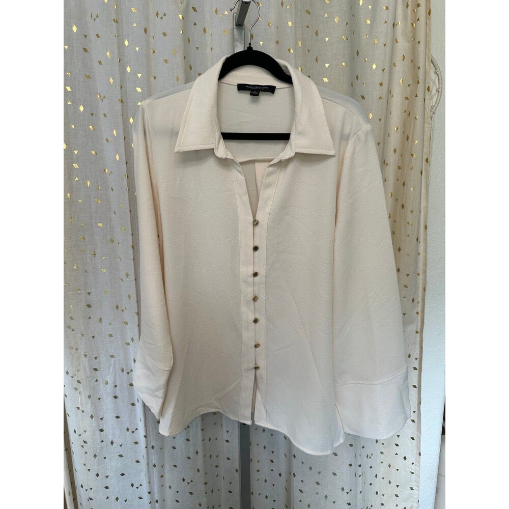 Andrew Marc New York Relaxed Fluid Drape Button Down Wide Cuffs Blouse L